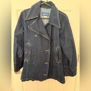 Vintage Women's Double-Breasted Denim Jacket - Dark Blue